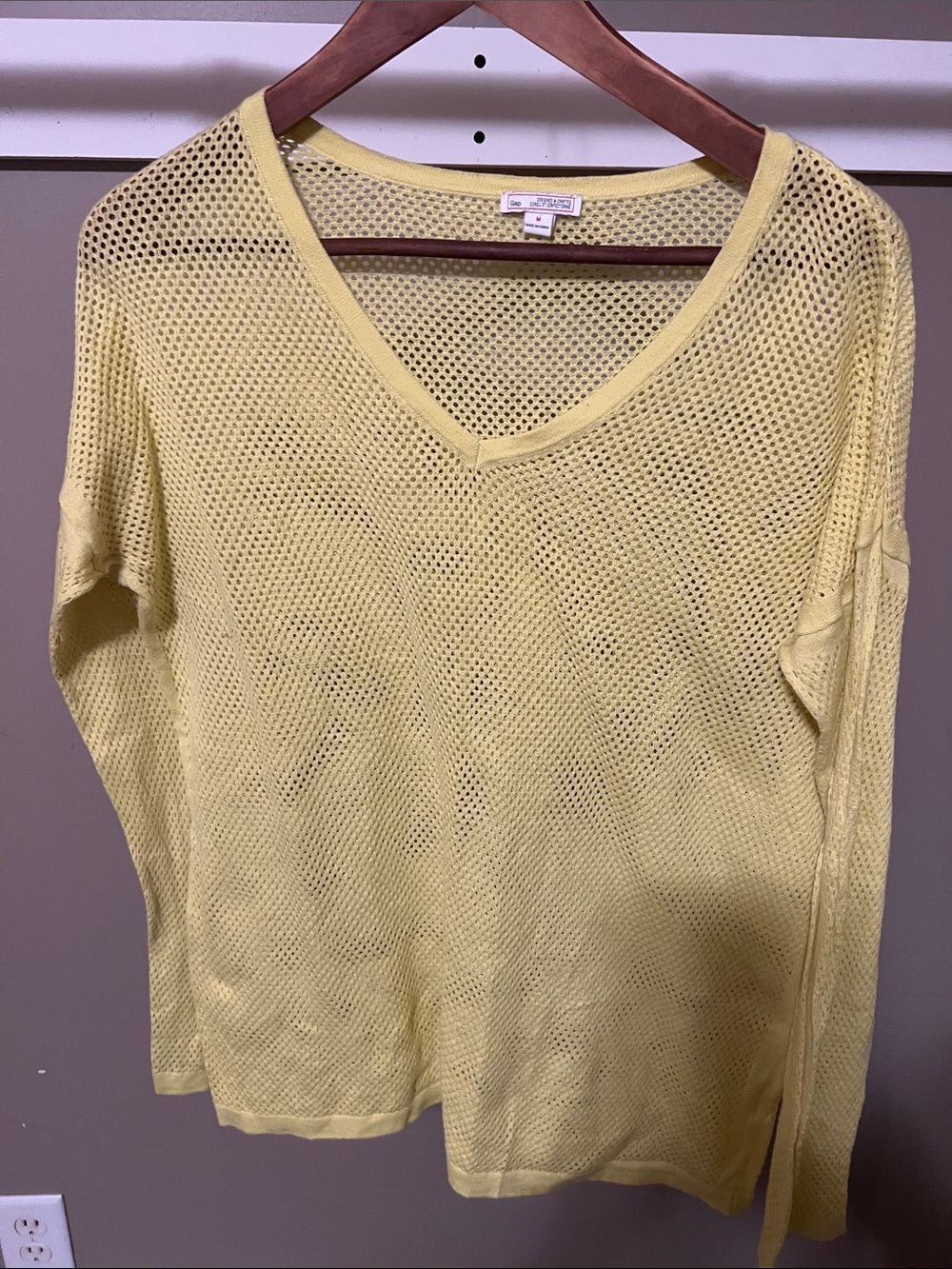 GAP Lightweight Yellow V-Neck Mesh Sweater